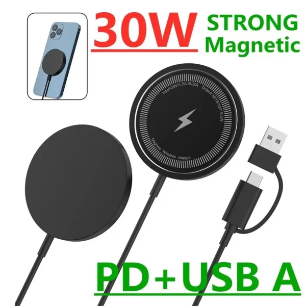 30W Magnetic Wireless Charger Fast Charging Pad Stand for iPhone 15 14 13 12 Pro Airpods Nishati Prime
