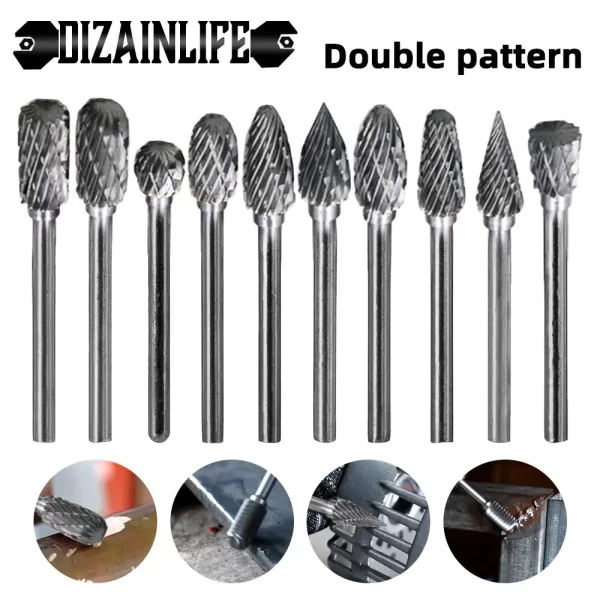 5Pcs Wood Milling Cutter Grinding Carbide Tungsten Steel Double Rotary File Head Woodworking Grinding Head Root Carving Cutter