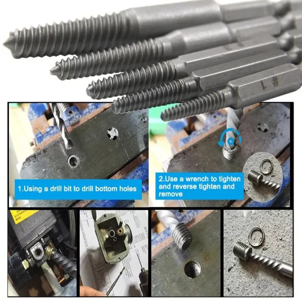 5pc Hexagonal Shank Broken Head Screw Extractor Screw Broken Head Screwdriver for Taking out Electric Drill Tool Set - Image 4