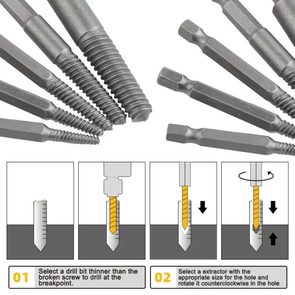 5pc Hexagonal Shank Broken Head Screw Extractor Screw Broken Head Screwdriver for Taking out Electric Drill Tool Set - Image 5