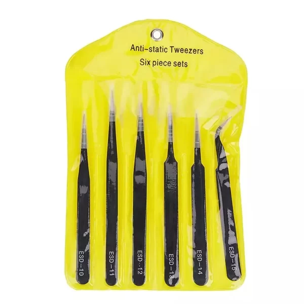 Antistatic Stainless Steel Tweezers 6 PCS Precision Maintenance Industrial Repair Curved Tool Home Work Model Making Hand Tools - Image 4