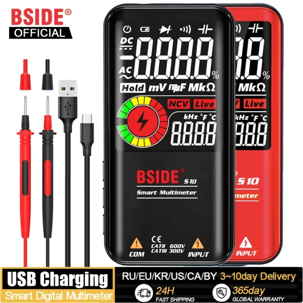 BSIDE Digital Multimeter Smart Electrician Tester USB Charge T-RMS DC AC Voltage Capacitance Ohm Hz NCV Professional Multitester