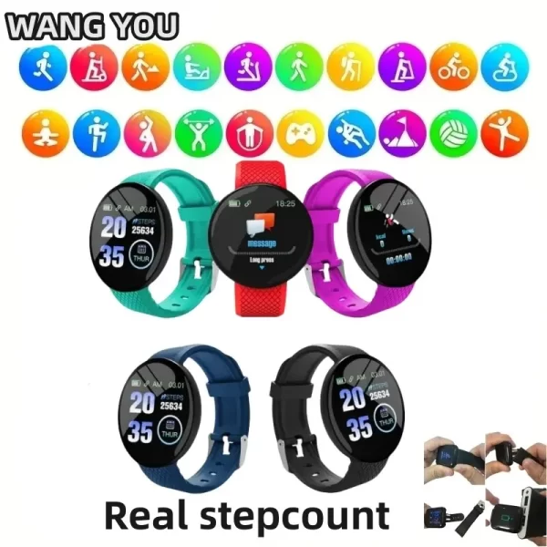 D18 Smart Watch Real Stepcount Smartwatch Bracelet Heart Rate Blood Pressure Fitness Tracker Sport Smartband For IOS Android