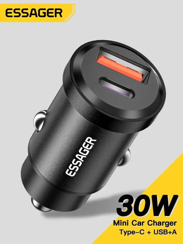 Essager 30W 5A QC PD 3.0 SCP USB Car Charger Quick Charge4.0 USB Type C Car Fast Charging For iPhone 12 13 Huawei Samsung Xiaomi