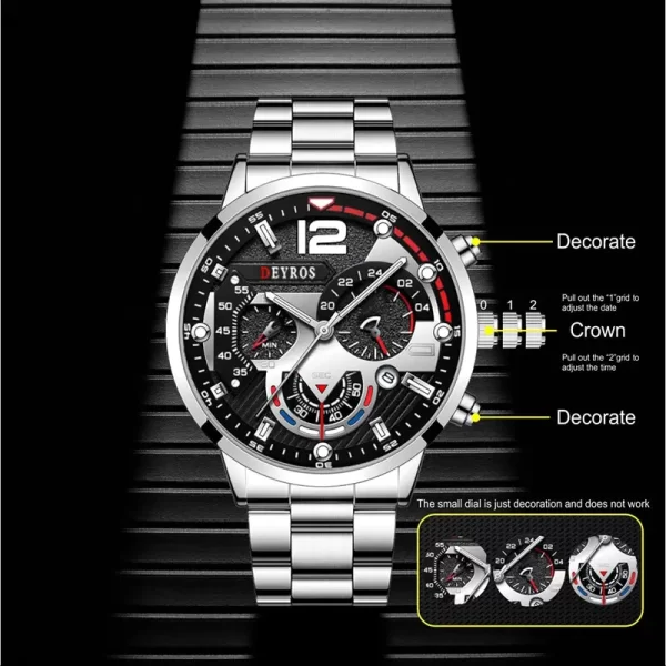 Fashion Mens Watches Luxury Stainless Steel Quartz Wristwatch Calendar Luminous Clock Men Business Casual Watch Reloj Hombre - Image 2