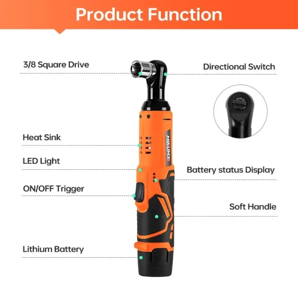 MINUMX 45N.m Electric Ratchet Wrench 12V Rechargeable Cordless Wrench Angle Drill Screwdriver Removal Screw Nut Car Tool - Image 2