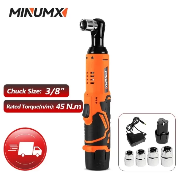 MINUMX 45N.m Electric Ratchet Wrench 12V Rechargeable Cordless Wrench Angle Drill Screwdriver Removal Screw Nut Car Tool