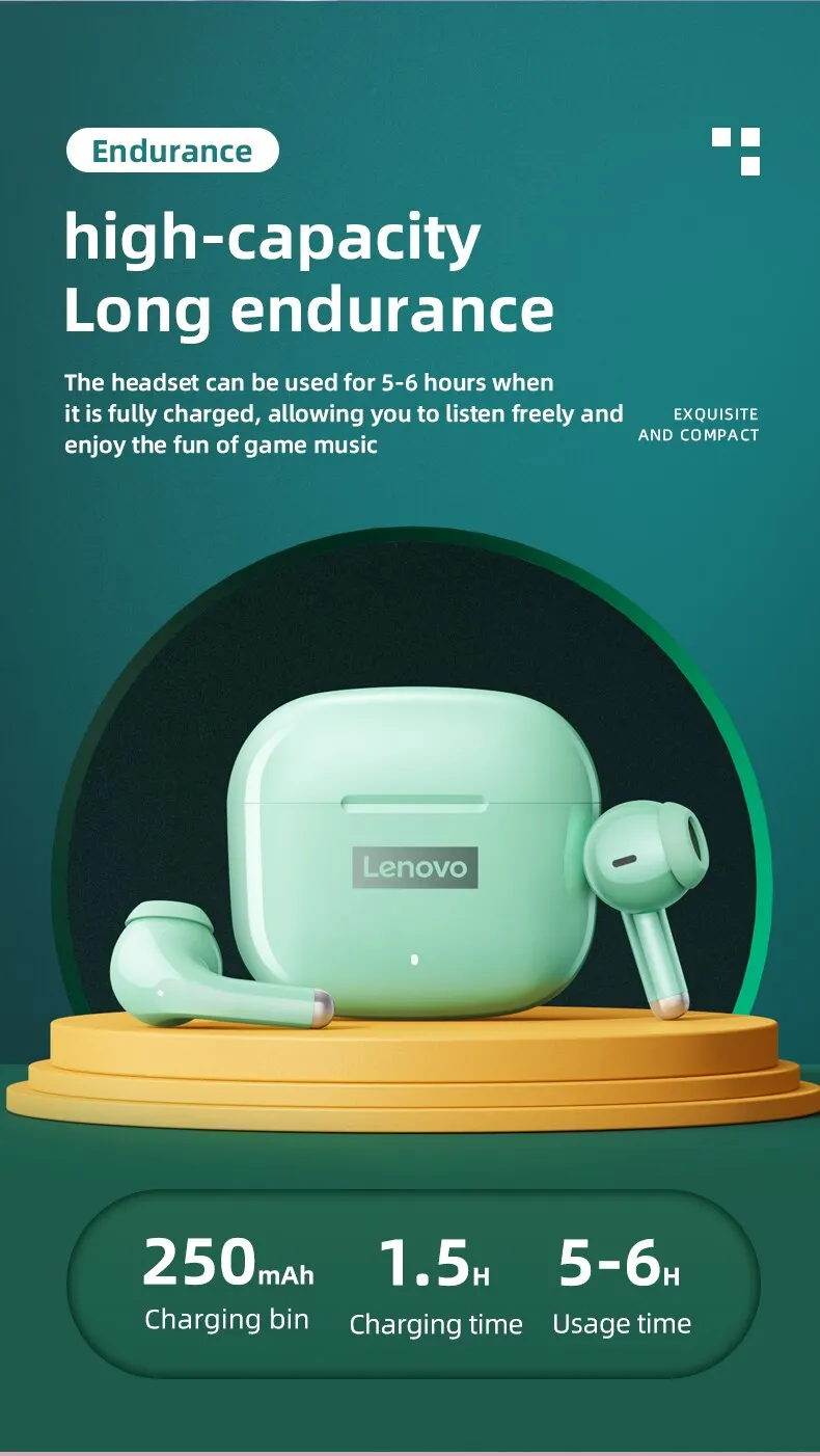 Lenovo LP40 Pro Earphones Bluetooth 5.0 Wireless Sports Headphone Waterproof Earbuds with Mic Touch Control TWS Headset 13