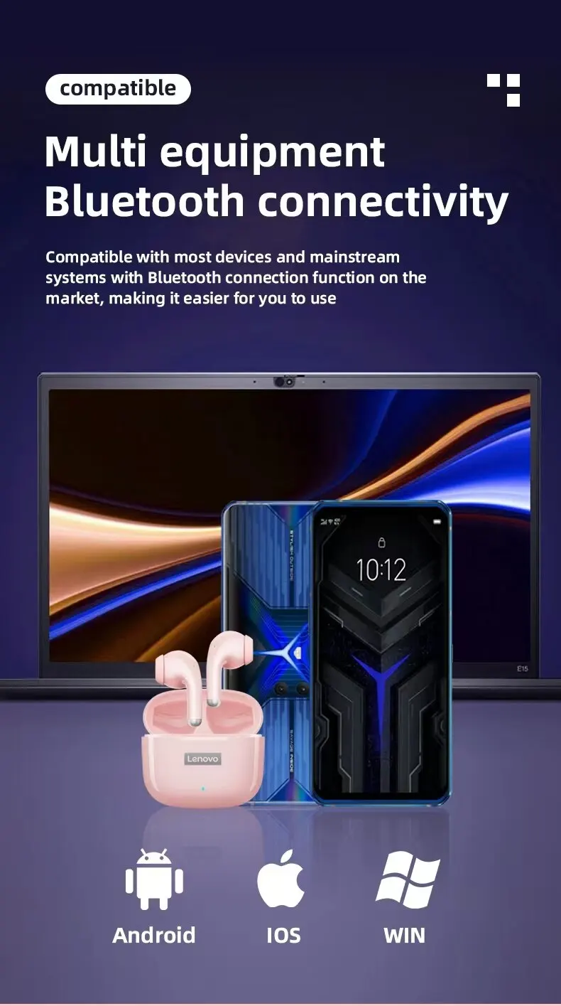 Lenovo LP40 Pro Earphones Bluetooth 5.0 Wireless Sports Headphone Waterproof Earbuds with Mic Touch Control TWS Headset 17