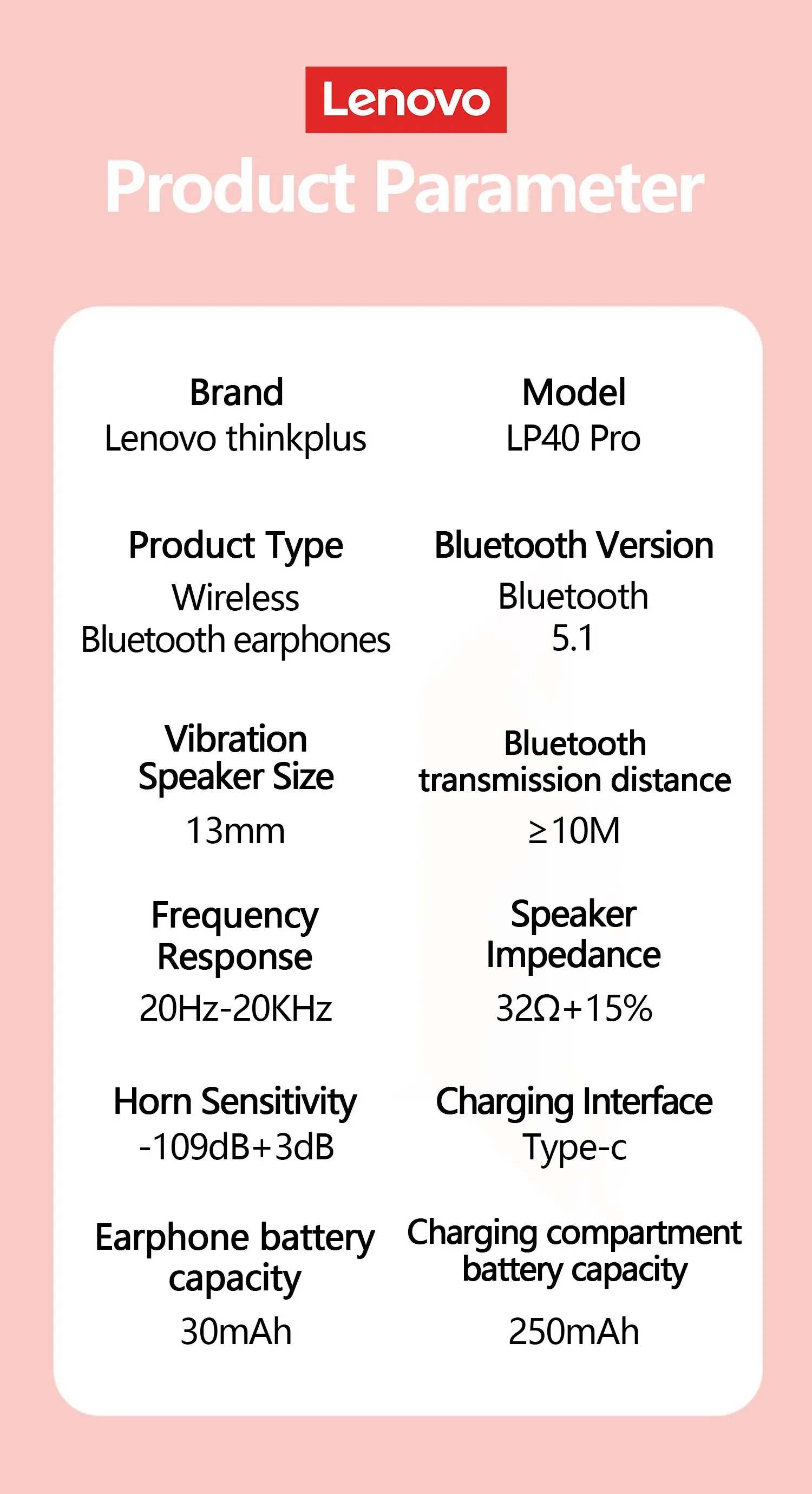 Lenovo LP40 Pro Earphones Bluetooth 5.0 Wireless Sports Headphone Waterproof Earbuds with Mic Touch Control TWS Headset 18